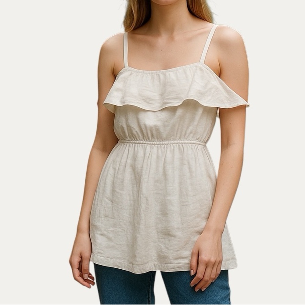 Reformation 100% Linen Ruffled Tie Back Top White Medium